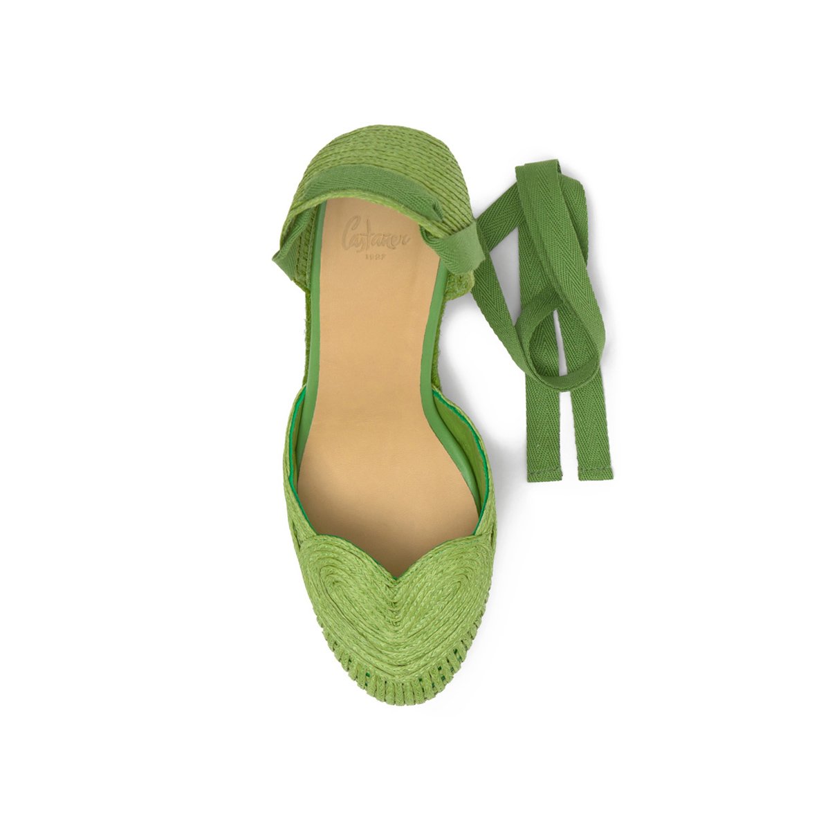 Espadrilles compensées en raphia tressé avec lacets à nouer CACIA PLATFORM vert, CASTANER