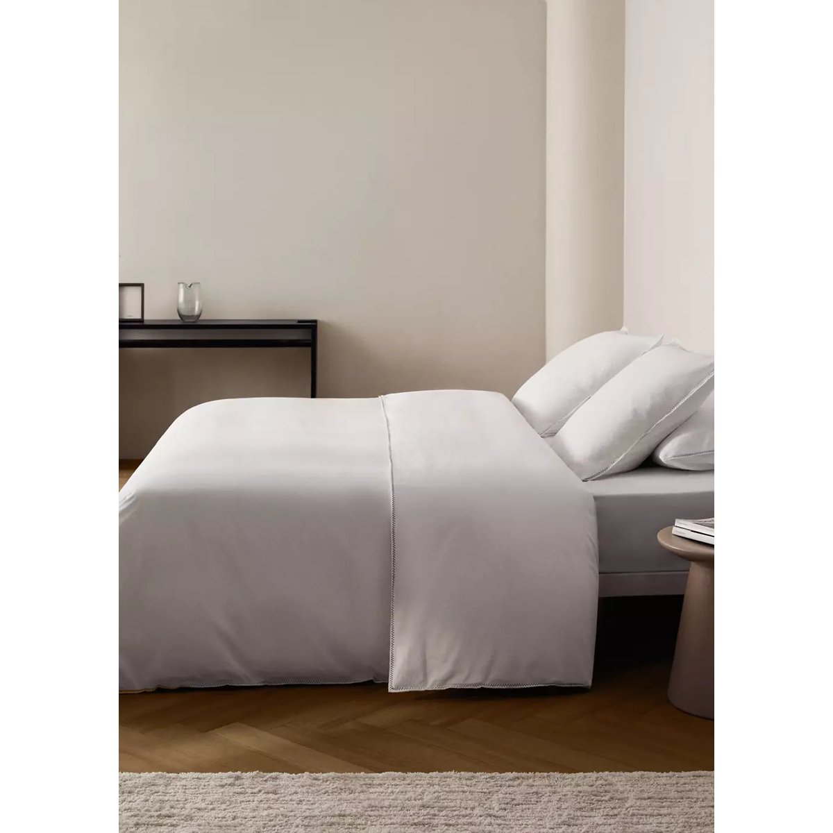 Housse de couette percale de coton lavé surpiqûre zigzag lit 90 cm blanc cassé, MANGO HOME