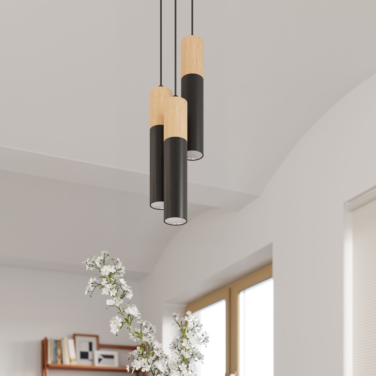 Plafonnier Acier Bois Naturel/Noir GU10 1 Pablo marron, EDEN
