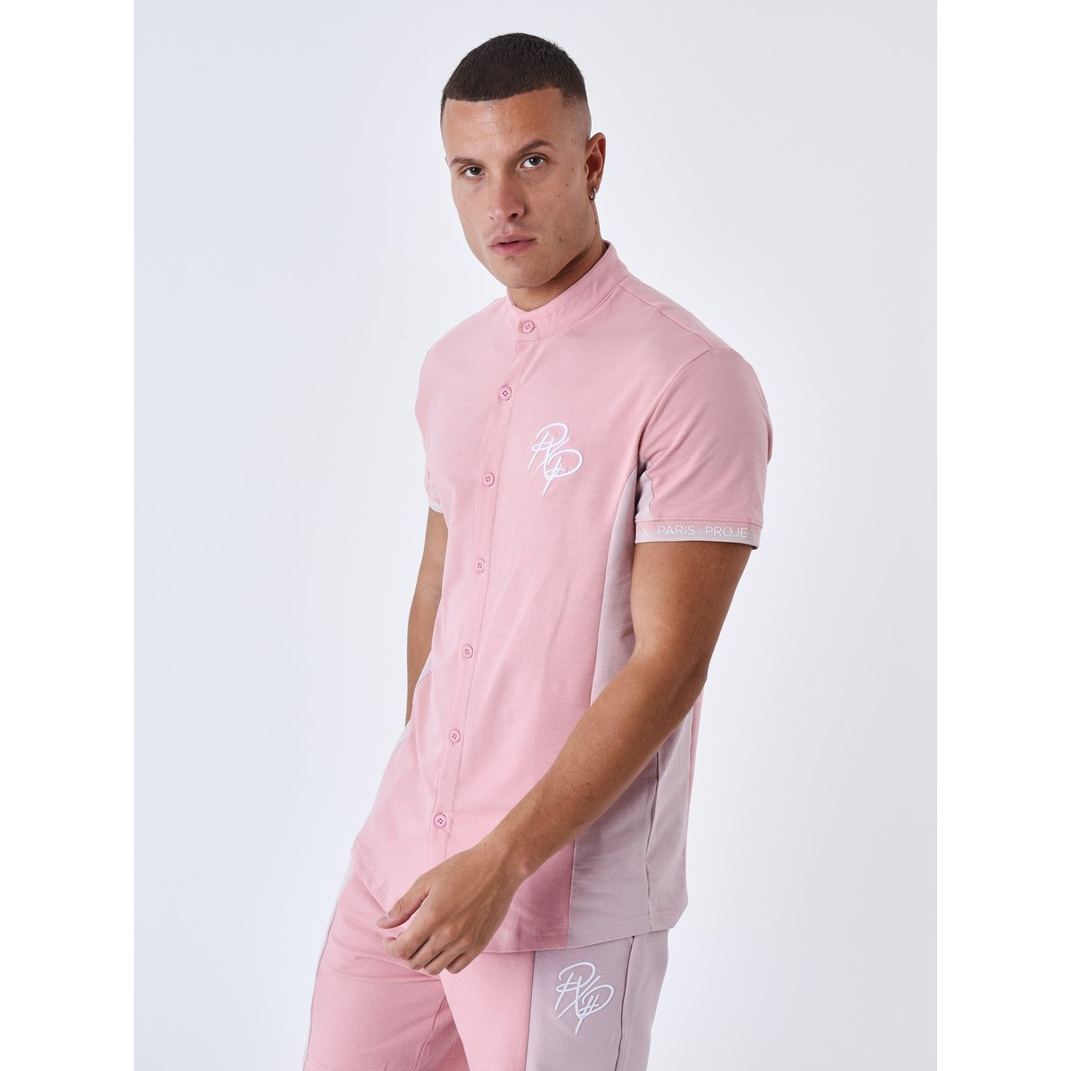 Chemise Col mao Bicolore rose poudré, PROJECT X