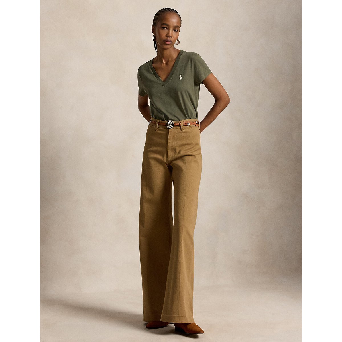T-shirt col V à manches courtes kaki olive, POLO RALPH LAUREN