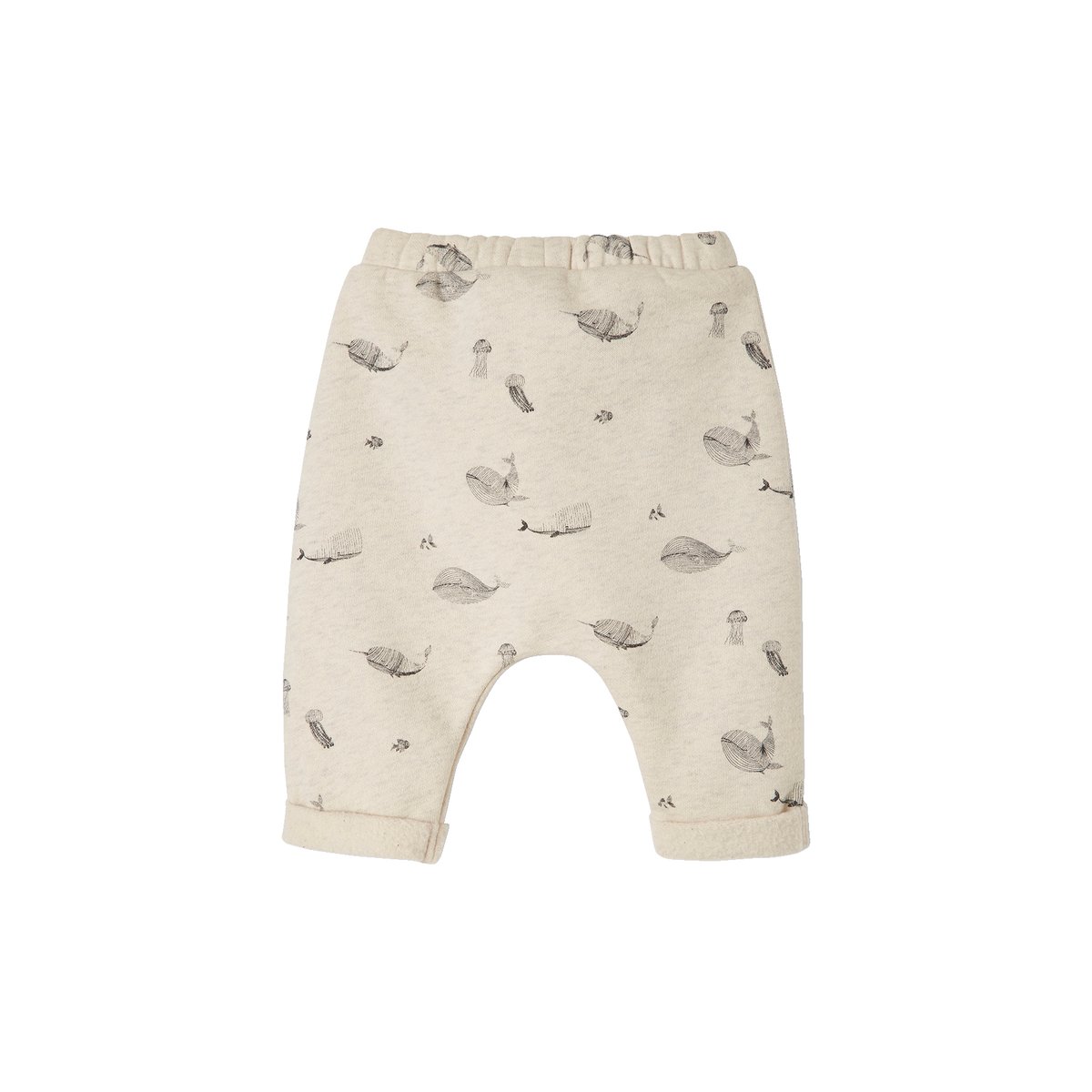 Pantalon naissance en molleton beige chiné aop baleine, VERTBAUDET