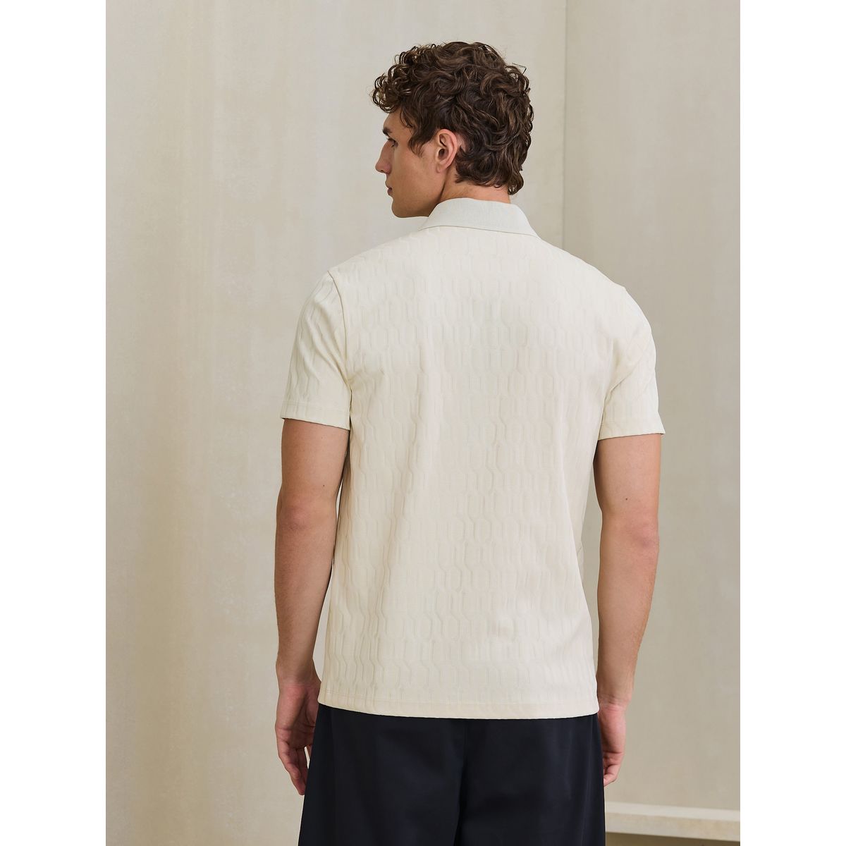 Polo habillé à motif jacquard écru, NEXT