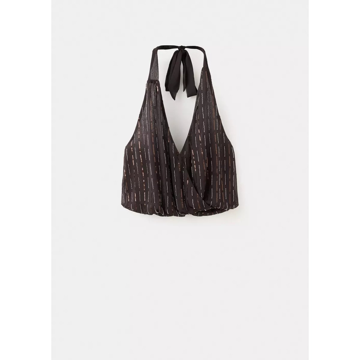Top emmanchures américaines sequins marron, MANGO