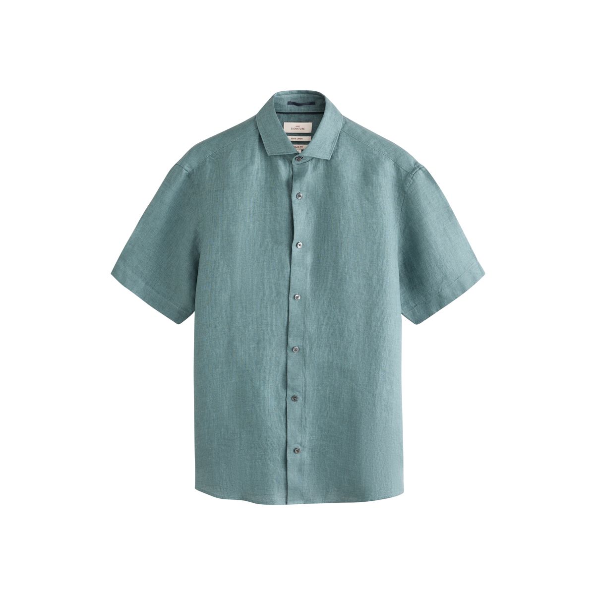 Chemise manches courtes lin tissé signature bleu sarcelle, NEXT