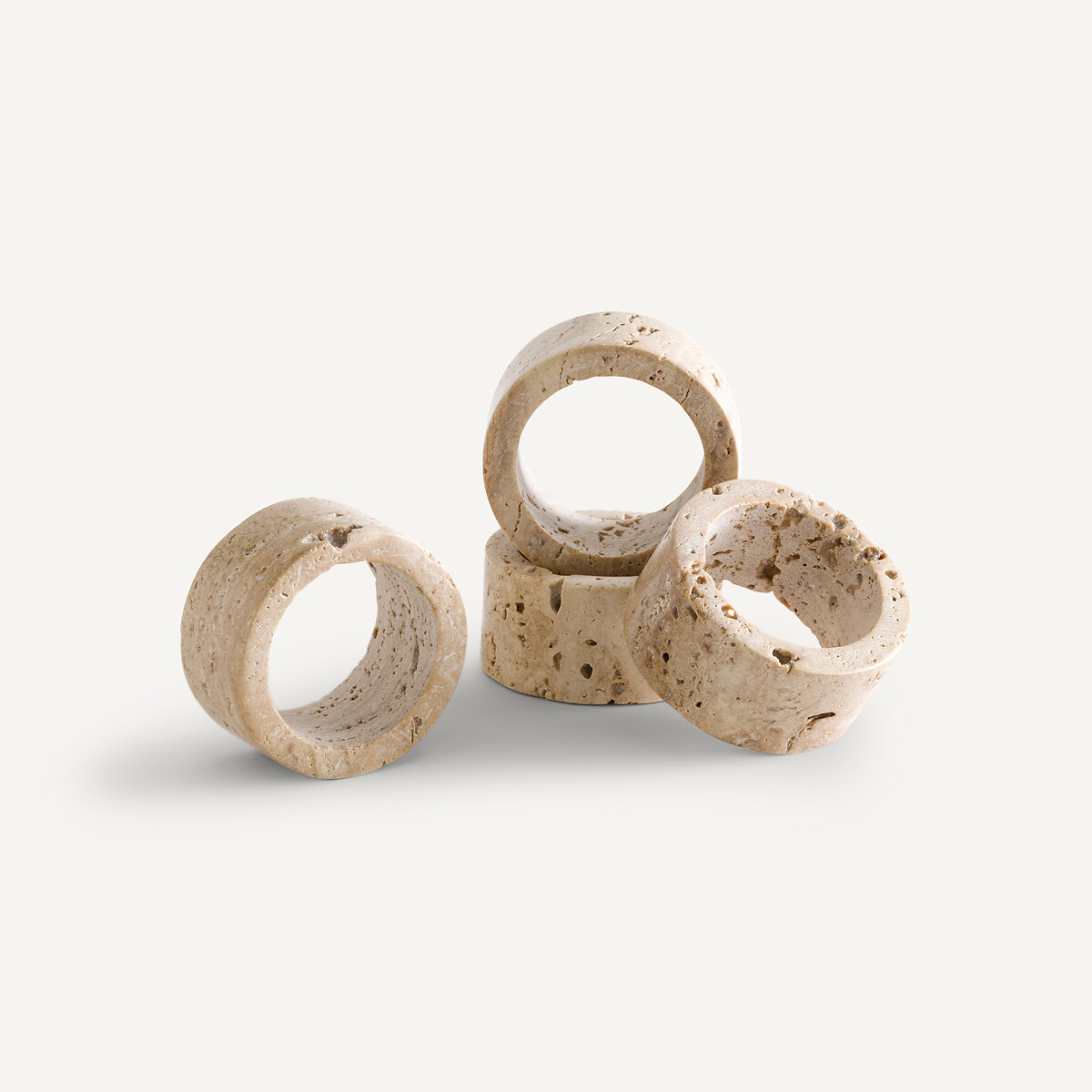 Lot de 4 ronds de serviette en travertin, Trevi beige, AM.PM