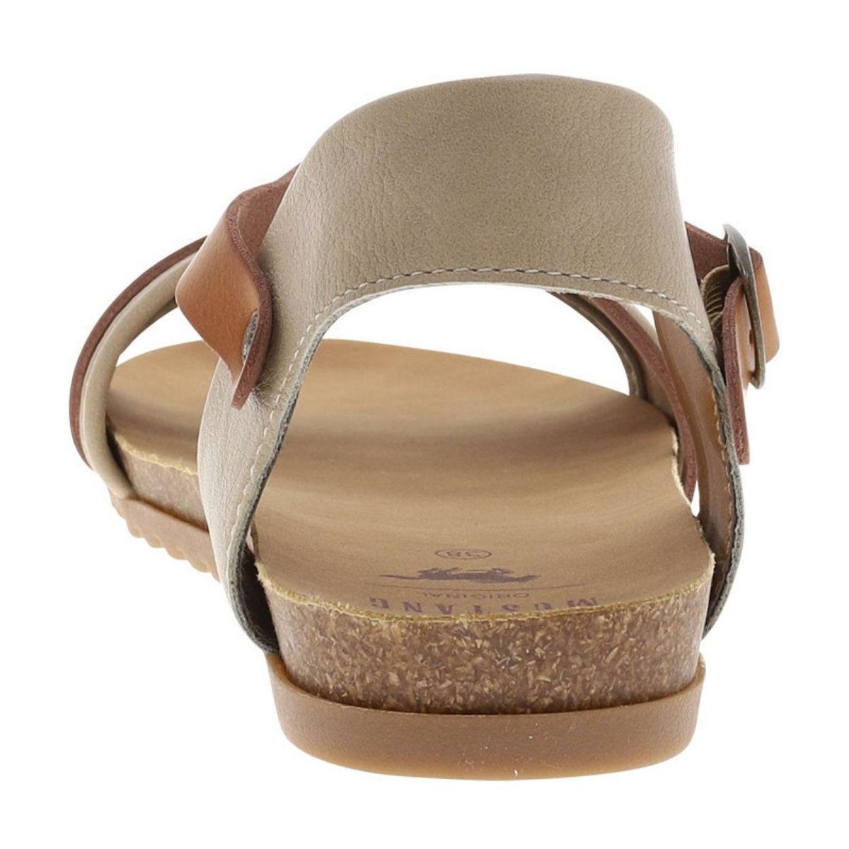 Sandales beiges à semelle plate et une fermeture à boucle à ardillon beige, MUSTANG