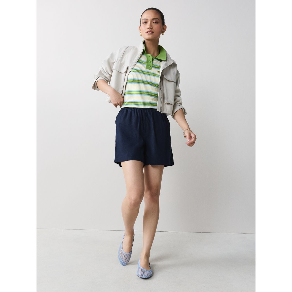 Short d’été en lin majoritaire bleu marine, NEXT