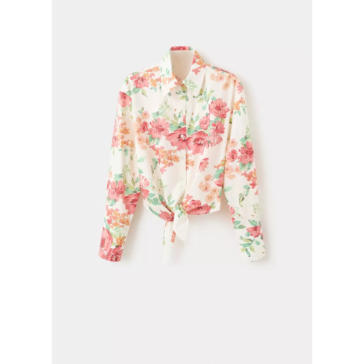 Chemise fleurie nœud blanc cassé, MANGO
