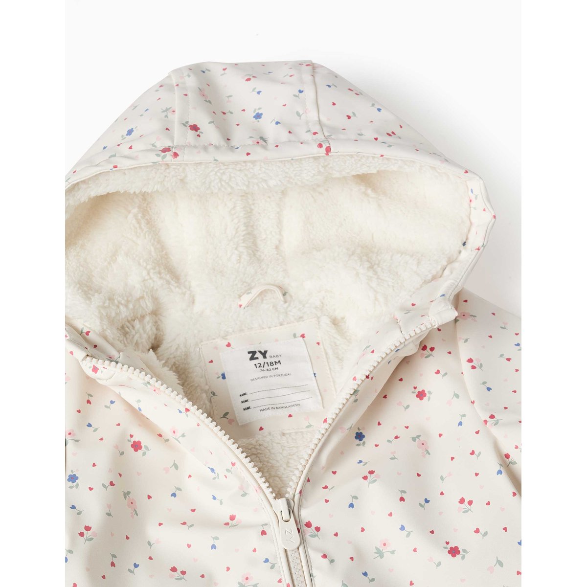 Parka à capuche avec doublure en sherpa et fleurs blanc, ZIPPY
