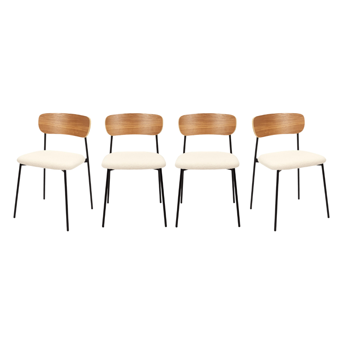 Lot de 4 Chaises en tissu écru LIVIO ecru, CALICOSY