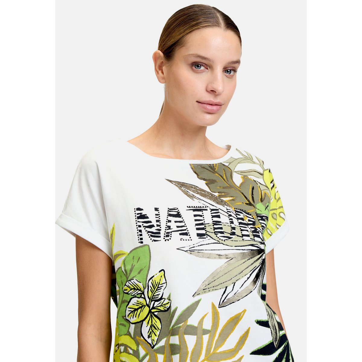 T-shirt à revers au bas des manches white/green, BETTY BARCLAY