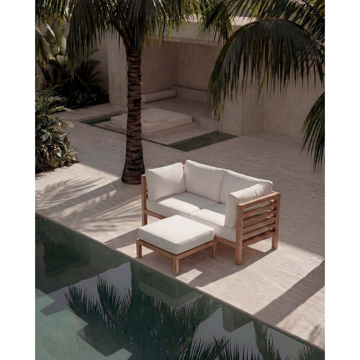 Repose-pied en teck MOYO blanc beige, BAZAR BIZAR