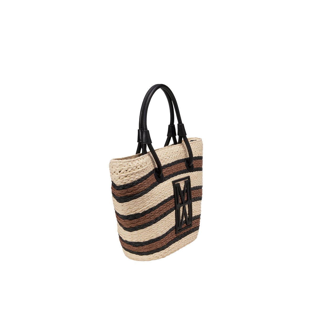 Shopper en raphia petit avec détails élégants en cuir véritable marron clair, MARC O'POLO