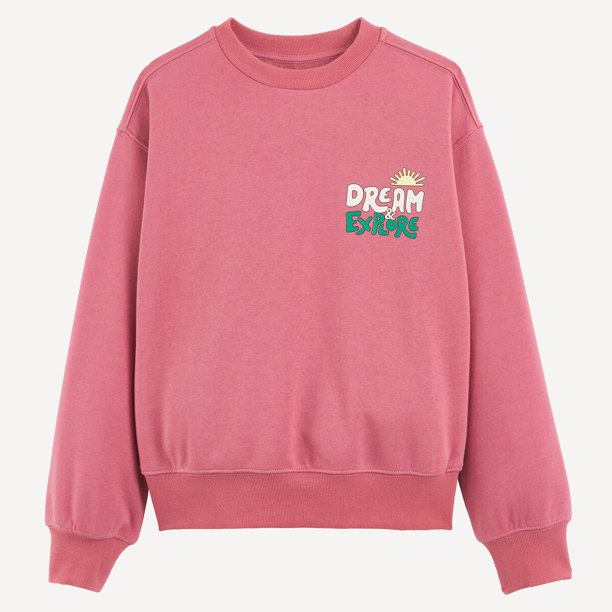 Sweat col rond, avec message devant et au dos, en molleton rose, LA REDOUTE COLLECTIONS
