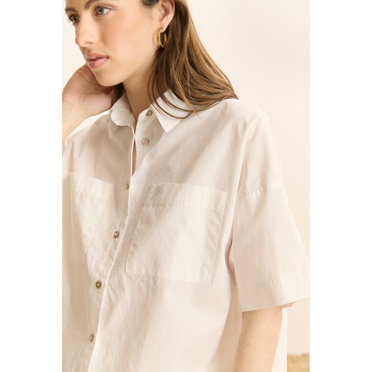 Chemise à manches courtes en popeline CELINE ecru, GARANCE PARIS 