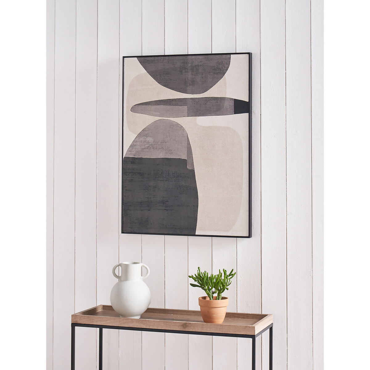 80 x 60cm Natural Canvas with Monochrome Ovals & Black Frame black/white, ÉDITÉ
