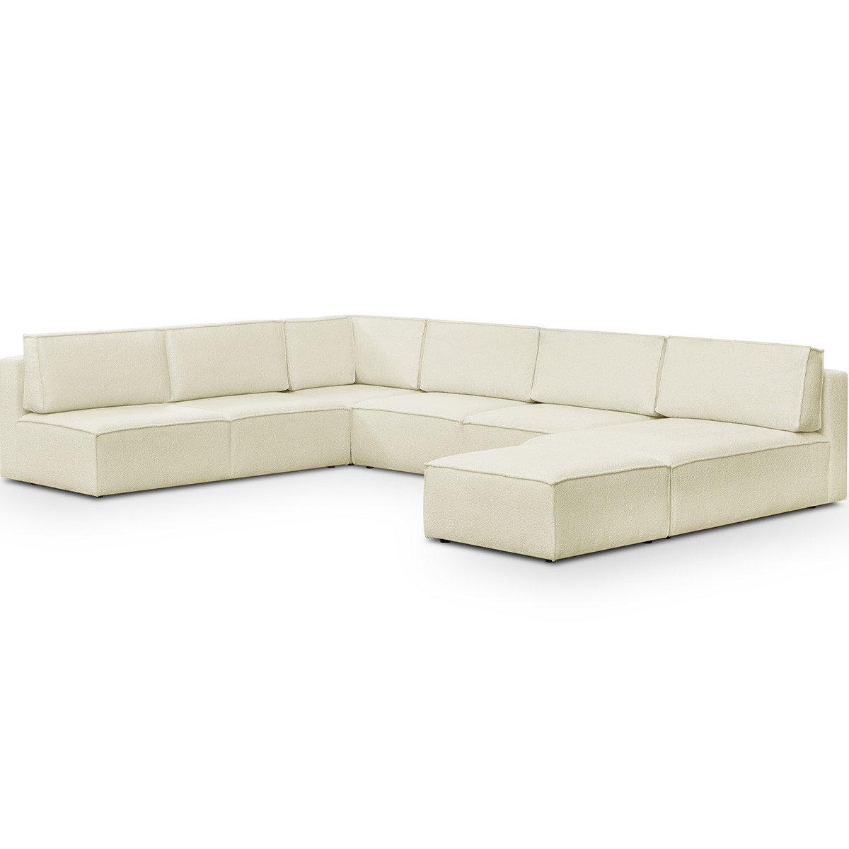 Canapé d'angle gauche convertible 10+1 places en tissu bouclé - HARPER MOD ecru, HOMIFAB