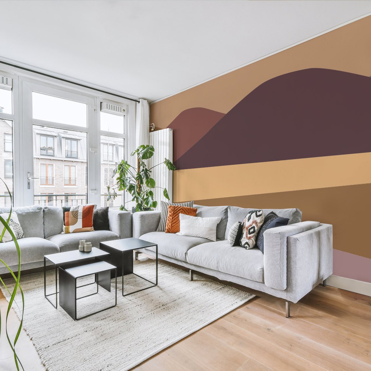 Papier peint panoramique Collines, Vert 525 x 250cm brun, ACTE DECO