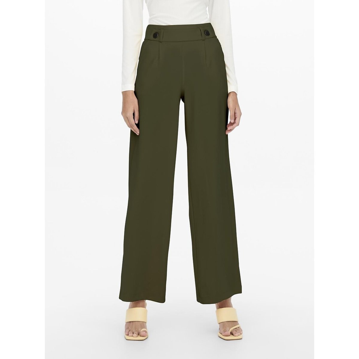 Pantalon large, taille haute kaki, JDY