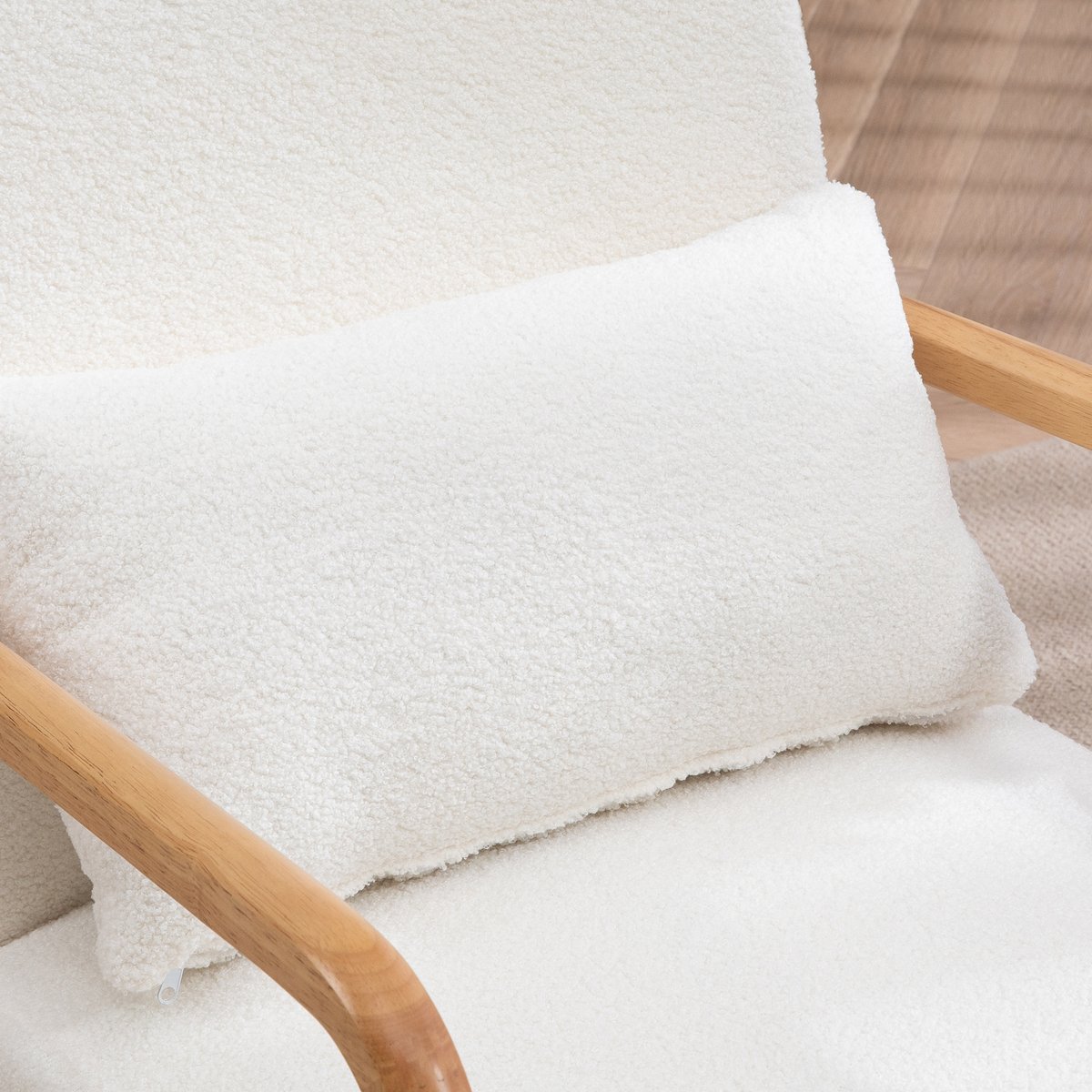 Accent Chair Velours (100 % polyester) Crème crème, bois naturel, HOMCOM