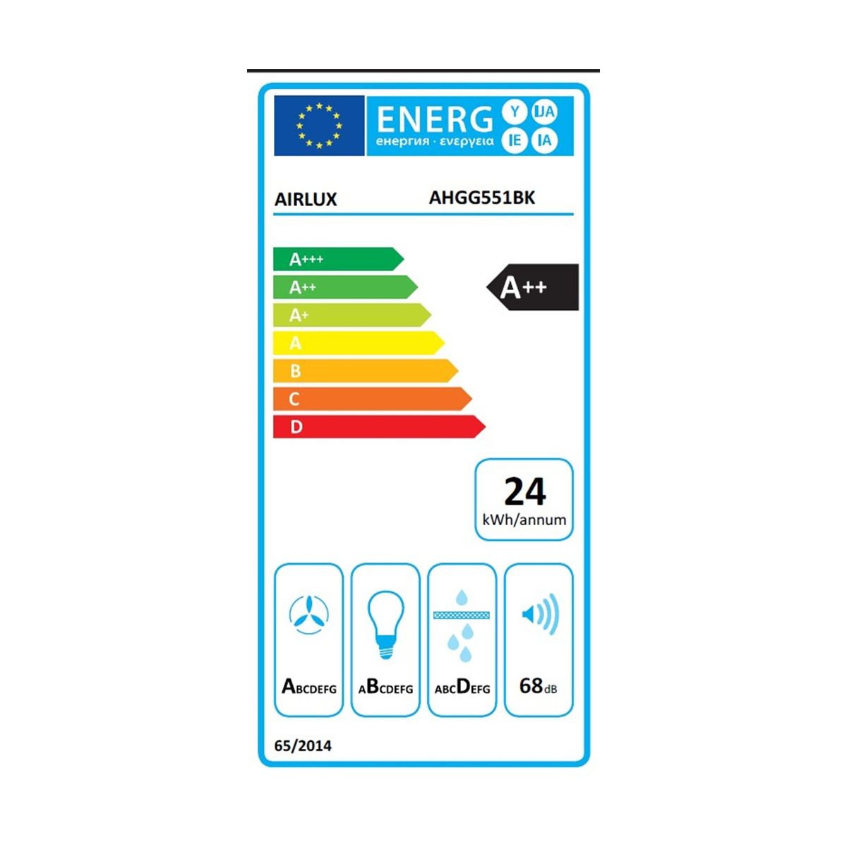 Hotte encastrable AHGG551BK couleur unique, AIRLUX