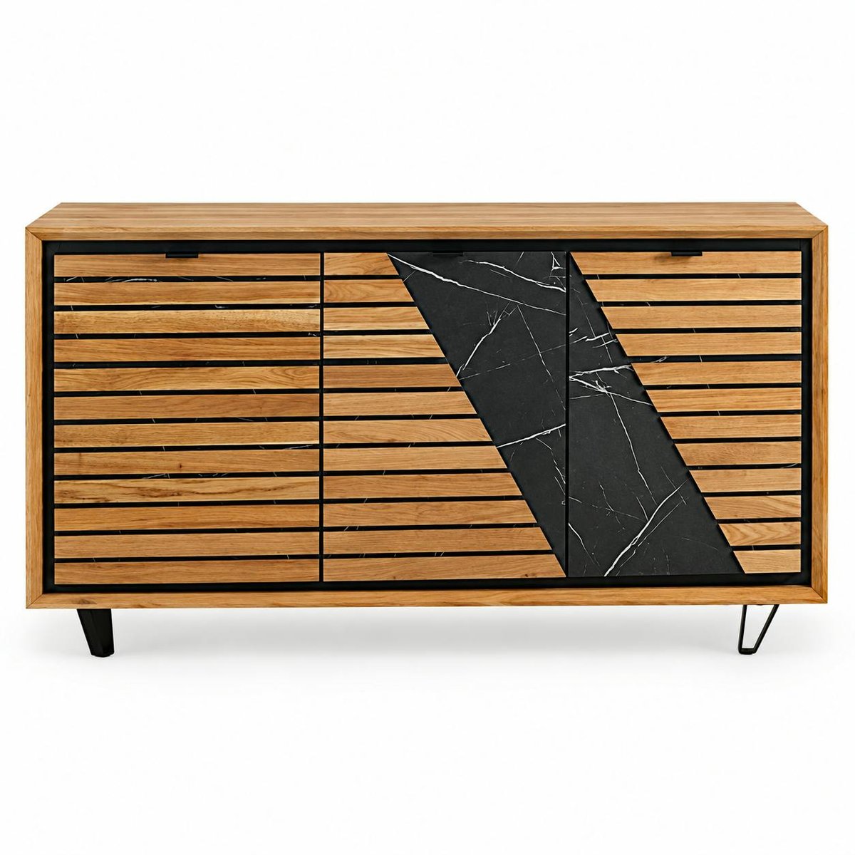 Buffet design en bois de chêne finition miel, 3 portes ESSEN chêne miel, PIER IMPORT