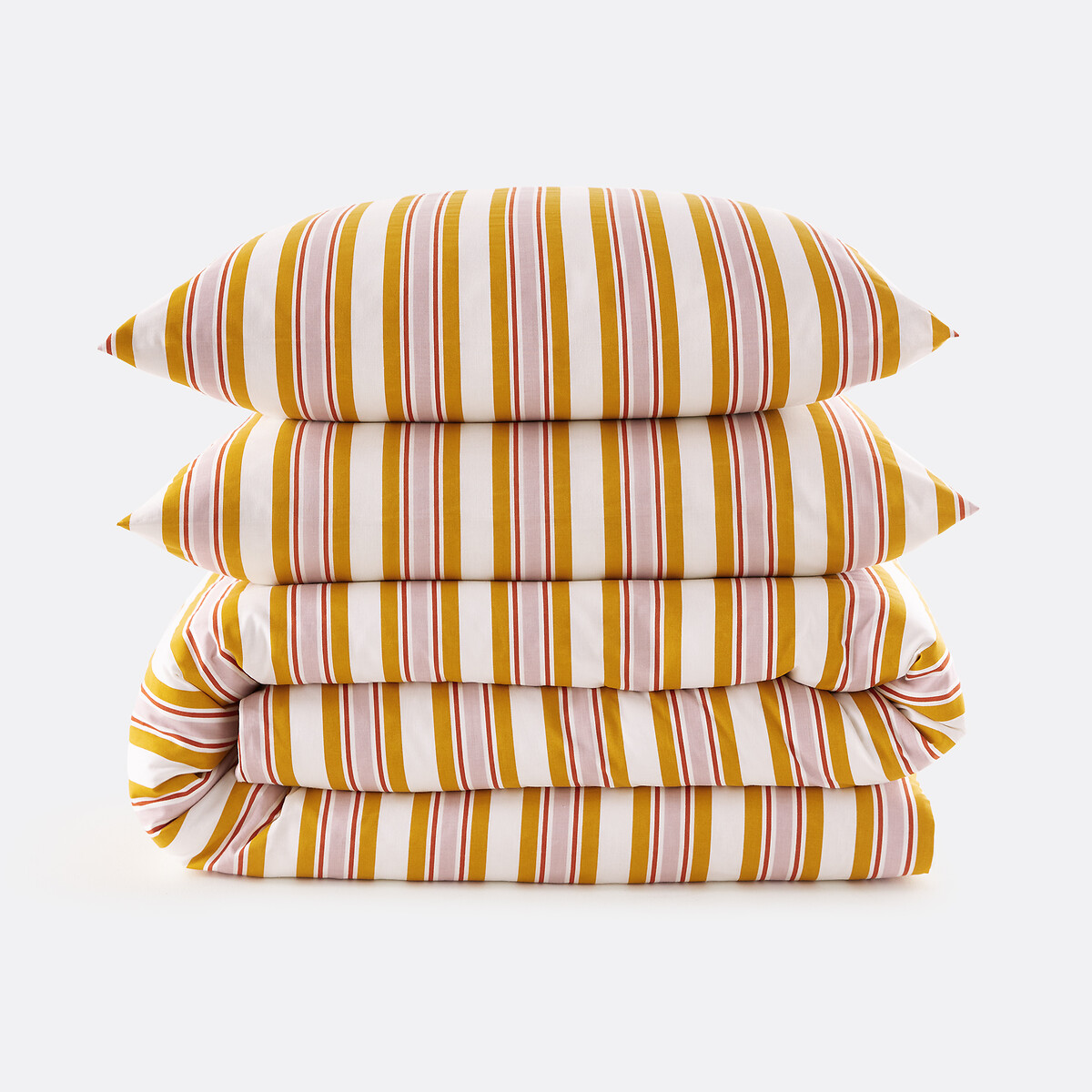 Dairis 30% Recycled Cotton Duvet Cover Set with Rectangular Pillowcase yellow/mauve, LA REDOUTE INTERIEURS