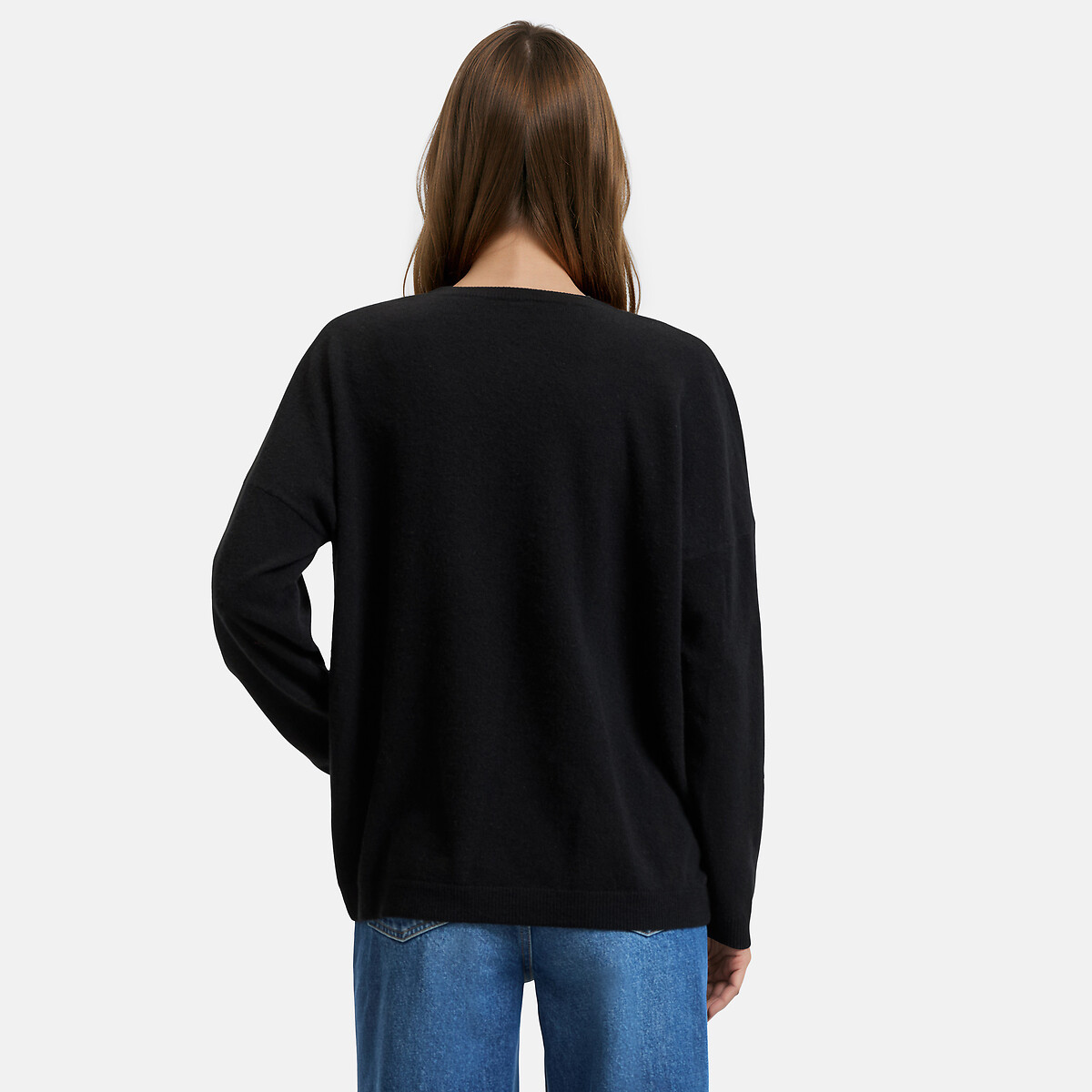 Pull en fine maille cachemire, col V, volume ample noir, LA REDOUTE COLLECTIONS