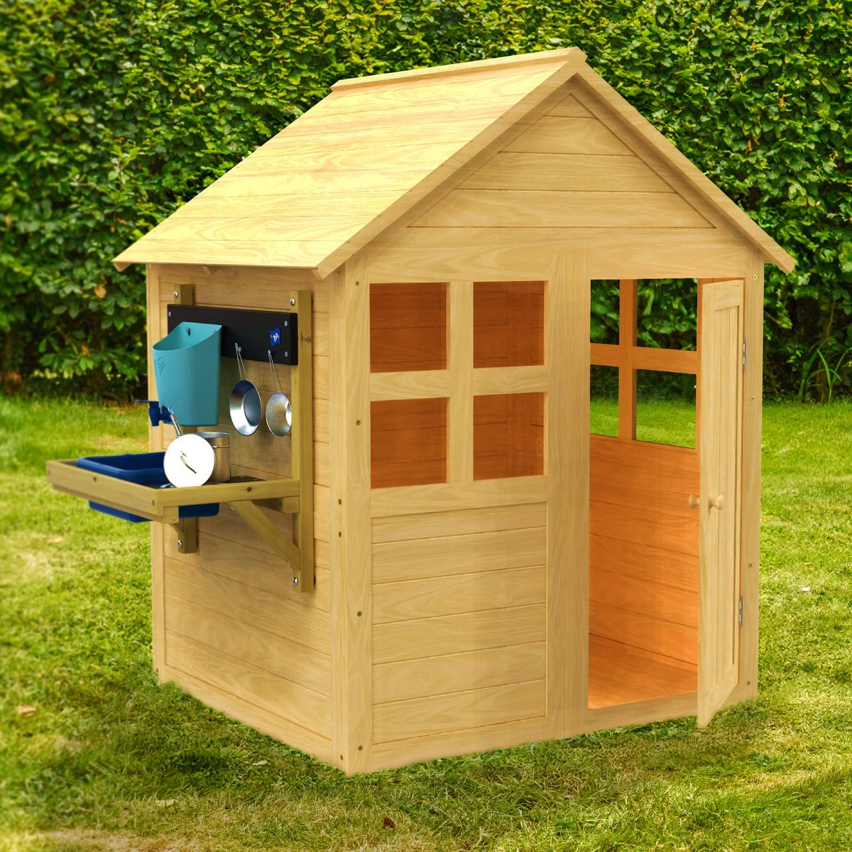Maisonnette avec plancher et cuisine BOUTON D'OR COTTAGE marron - bleu, TP TOYS