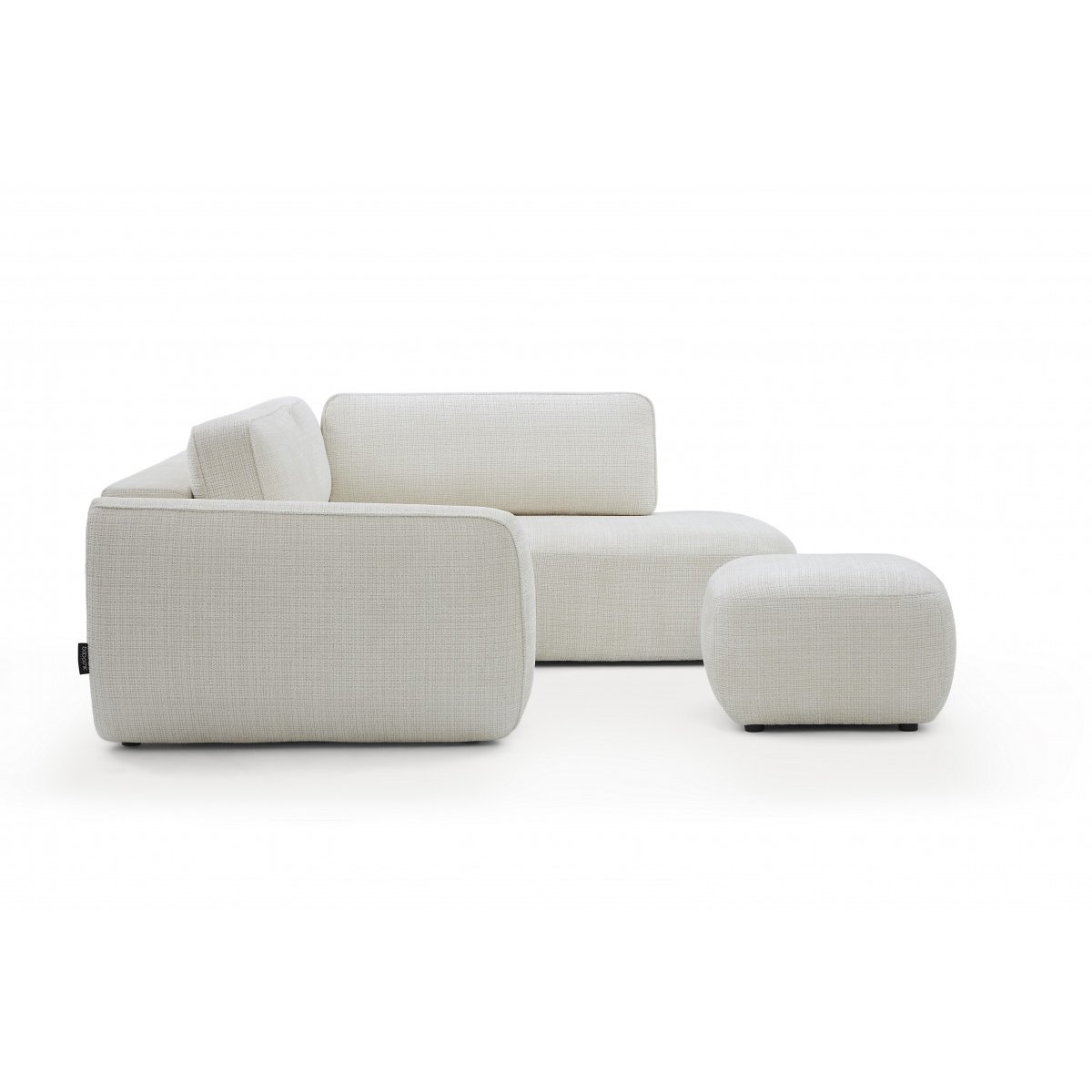 Canapé d'angle convertible 4 places en tissu texturé avec pouf, DENISE blanc, BOBOCHIC