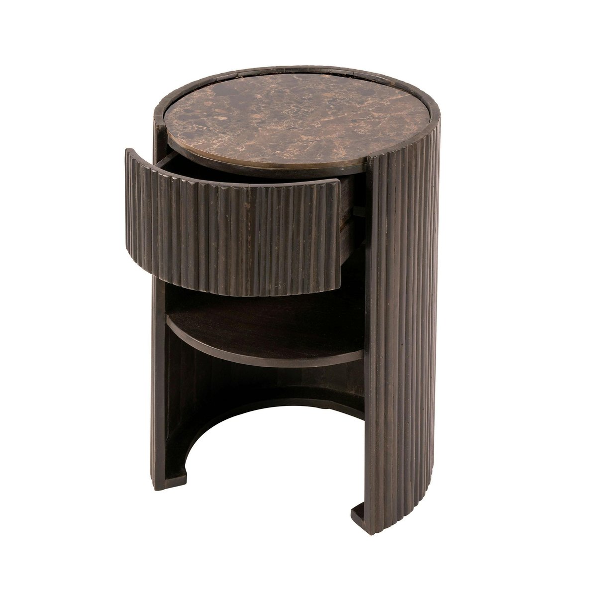 Table de chevet vintage céramique marbrée 1 tiroir YANG marron, PIER IMPORT
