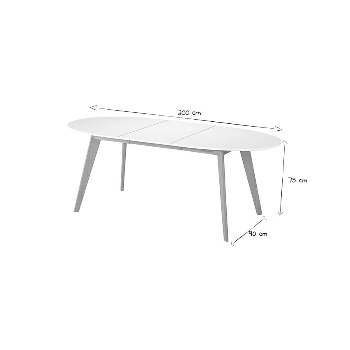 Table à manger extensible ovale blanche et bois clair L150-200 cm LEENA blanc, MILIBOO