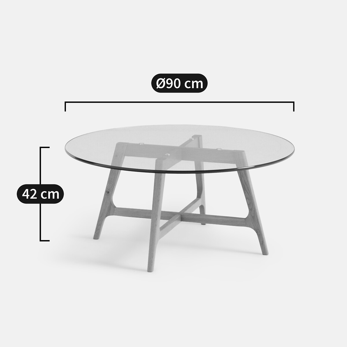 Table basse forme ronde, plateau verre, Zoleta chêne/verre transparent, LA REDOUTE INTERIEURS