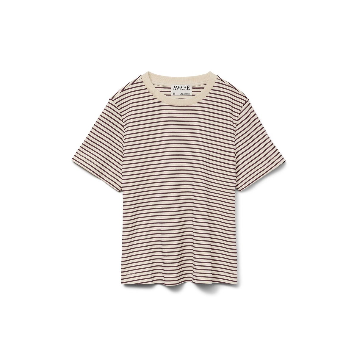 T-shirt rayé col rond manches courtes ecru/marron, VERO MODA