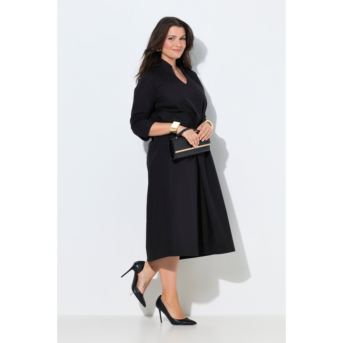 Robe midi en Papertouch noir, ULLA POPKEN