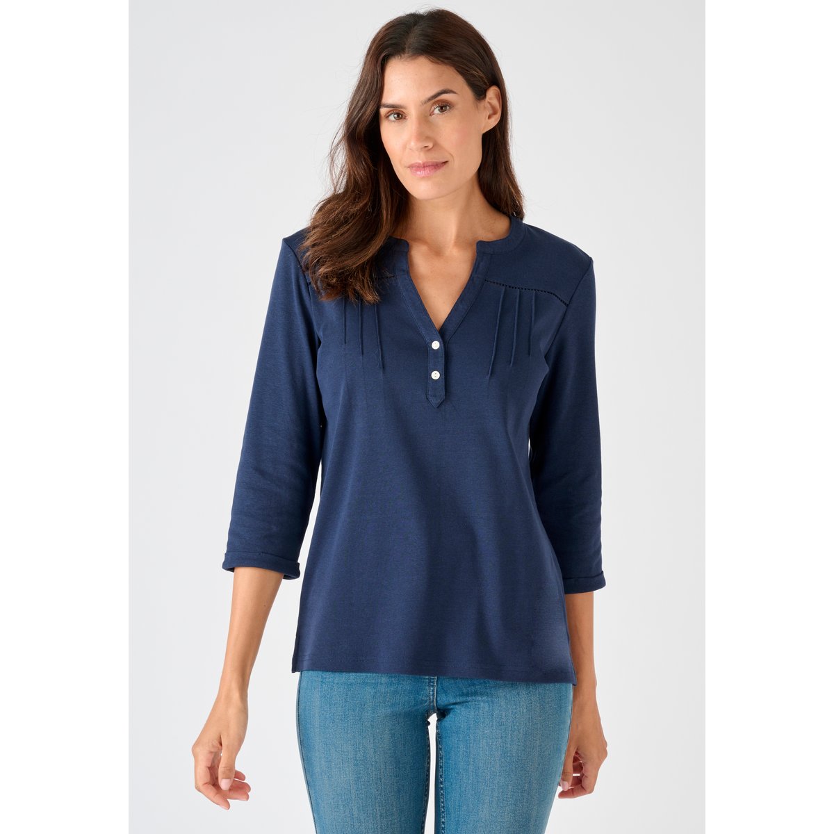 T-shirt uni ou imprimé pur coton bleu marine, DAMART