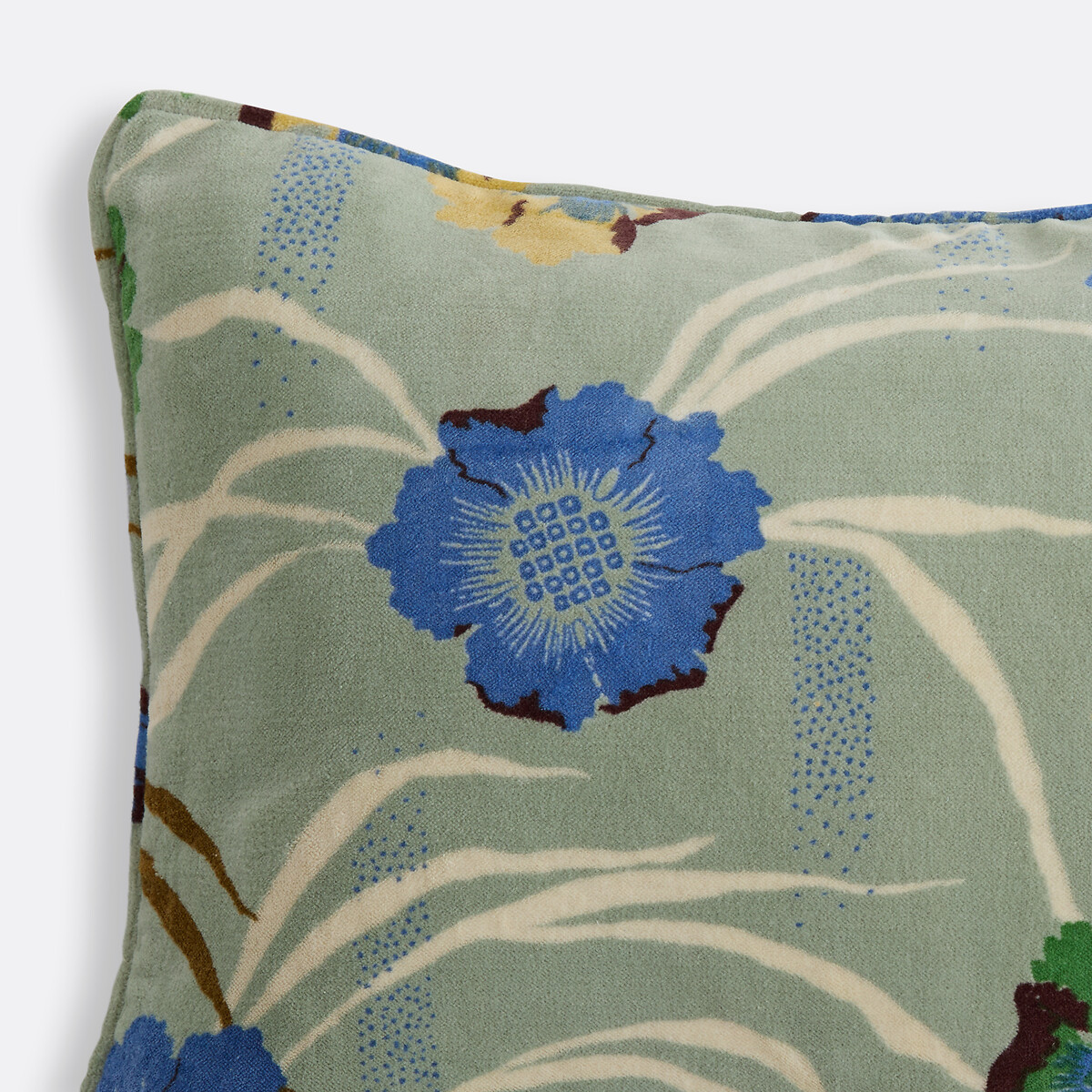 Housse de coussin rectangulaire 50x30, en velours de coton imprimé, MOWAN imprimé fond vert, LA REDOUTE INTERIEURS