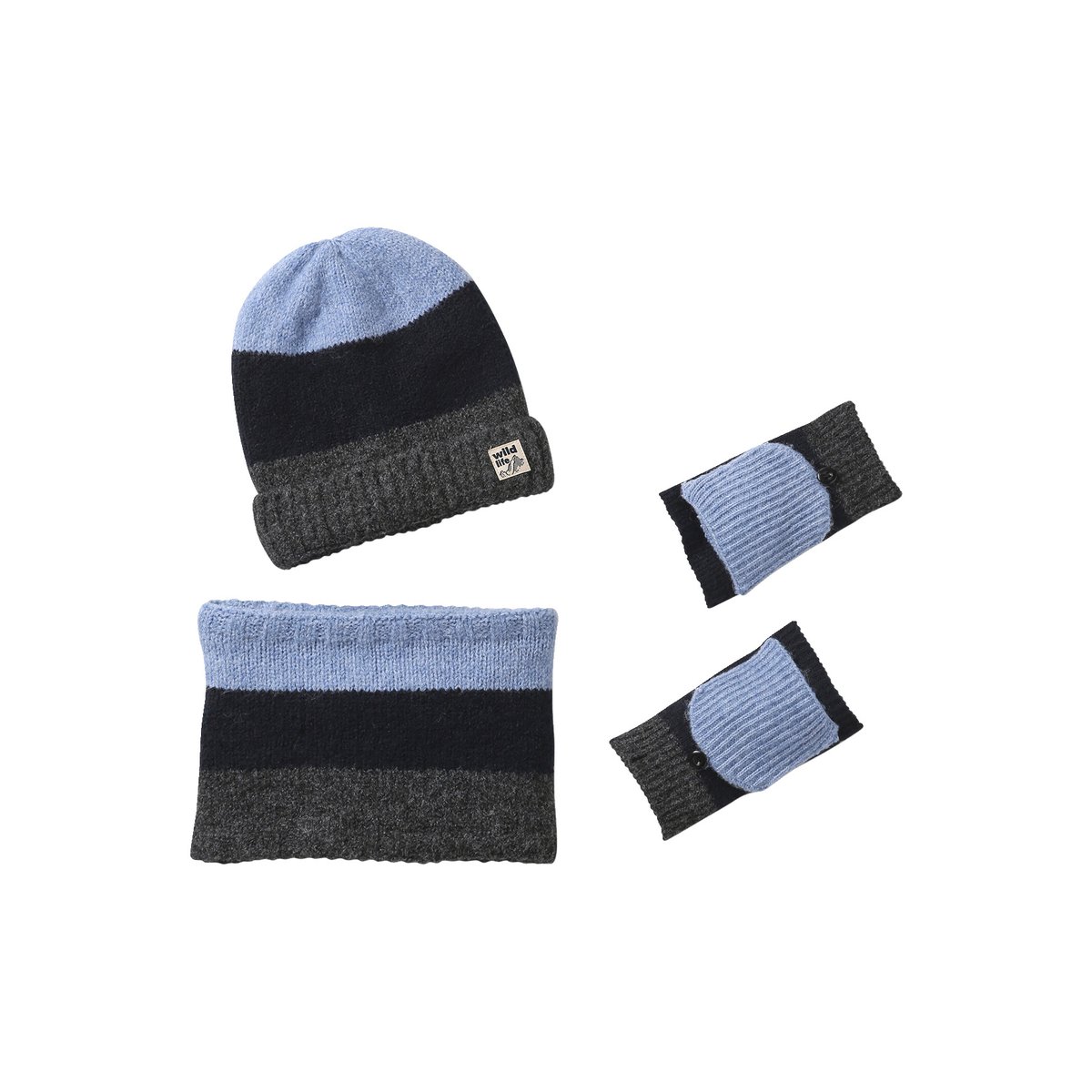 Ensemble bonnet, snood et mitaines marine, VERTBAUDET