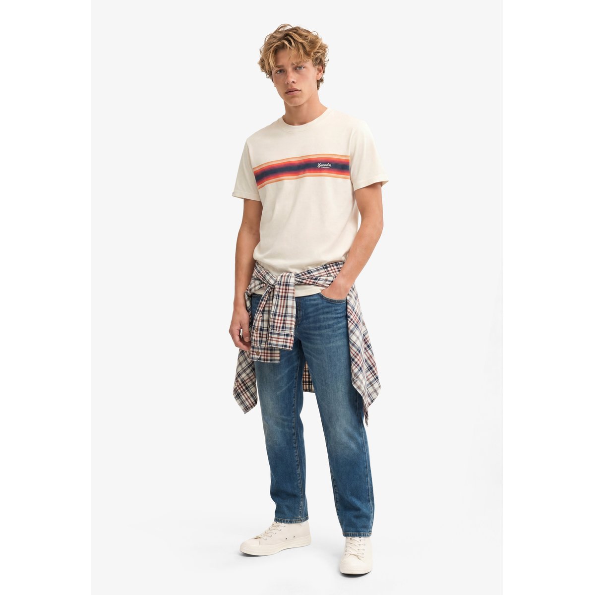 T-shirt Outdoor Stripe Logo Coupe Décontractée écru chiné, SUPERDRY