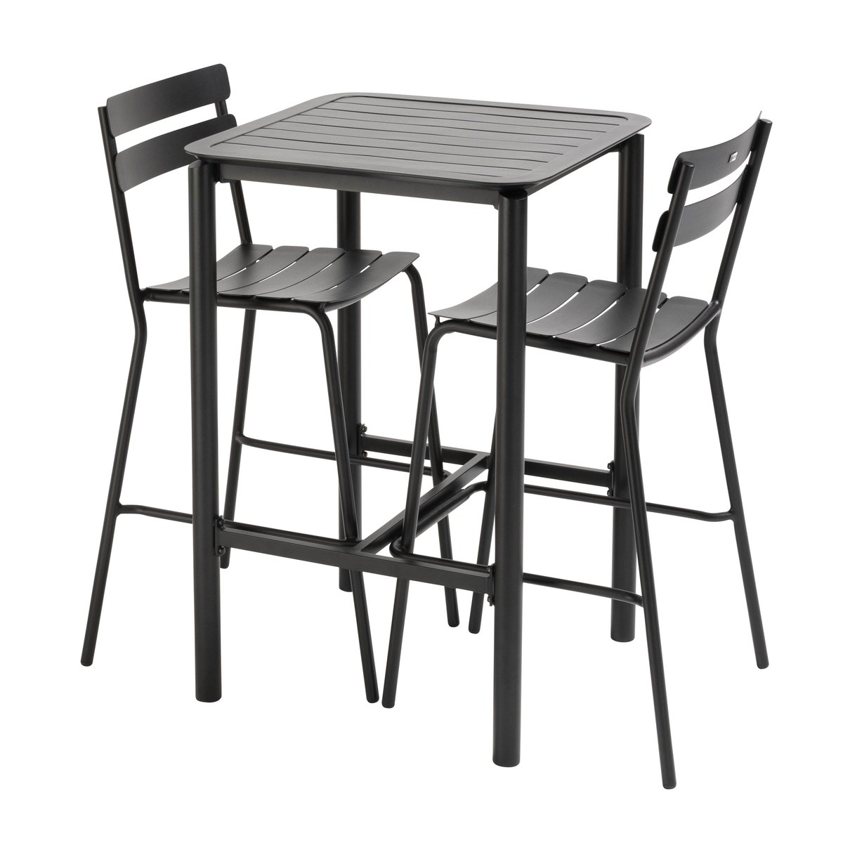 Table haute de terrasse carrée et 2 chaises en aluminium, ALMADA noir, OVIALA