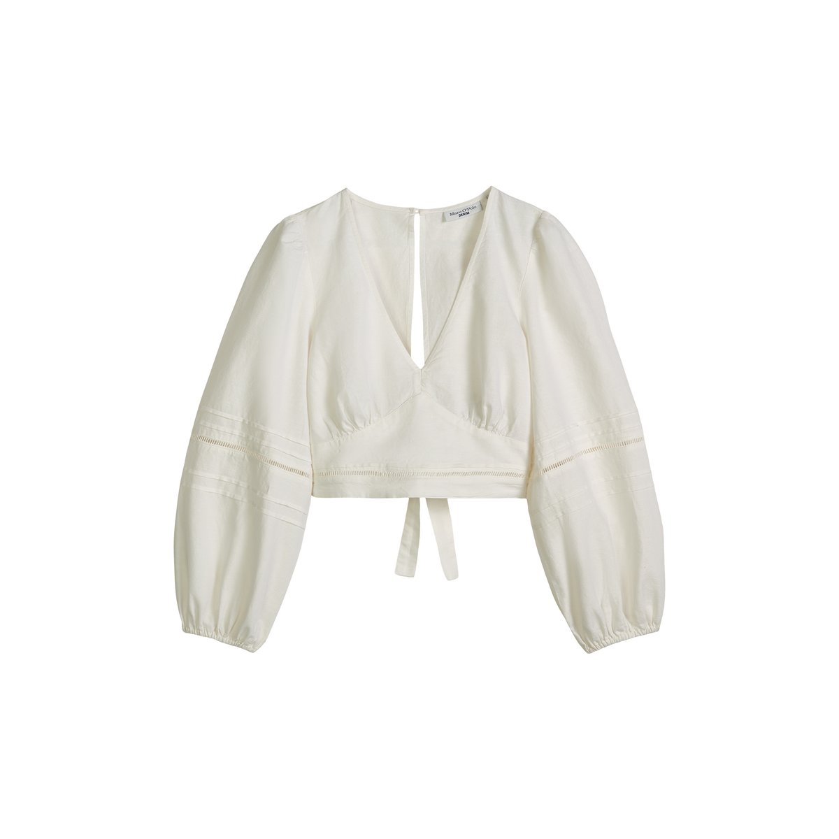 Chemisier portefeuille boho slim en mélange de lin et de coton blanc, MARC O’POLO DENIM