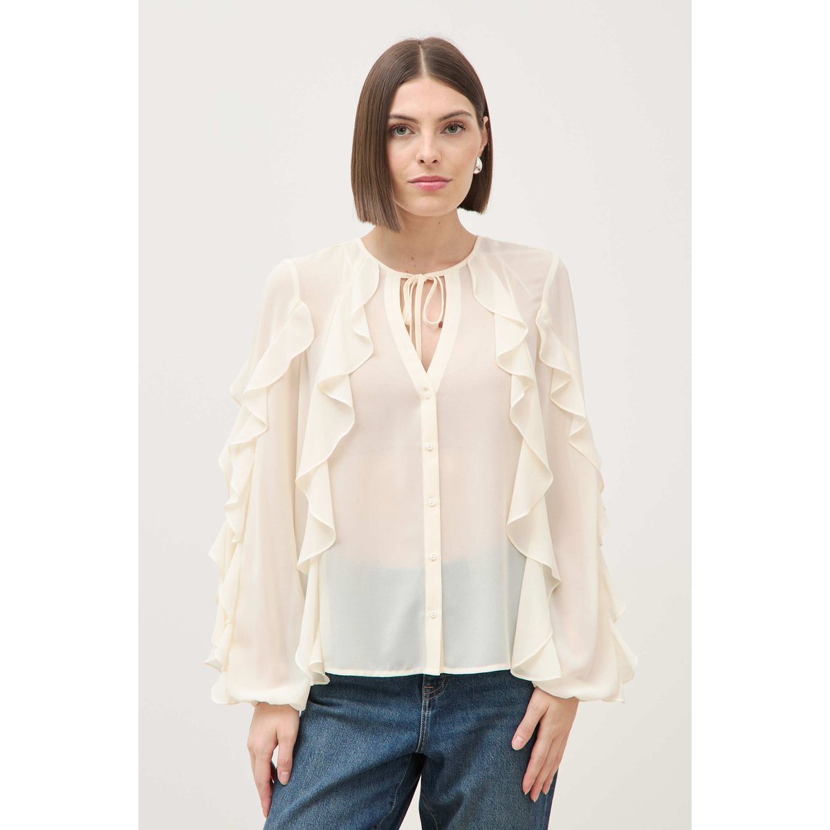 Chemise manches longues col rond ivoire, BONOBO