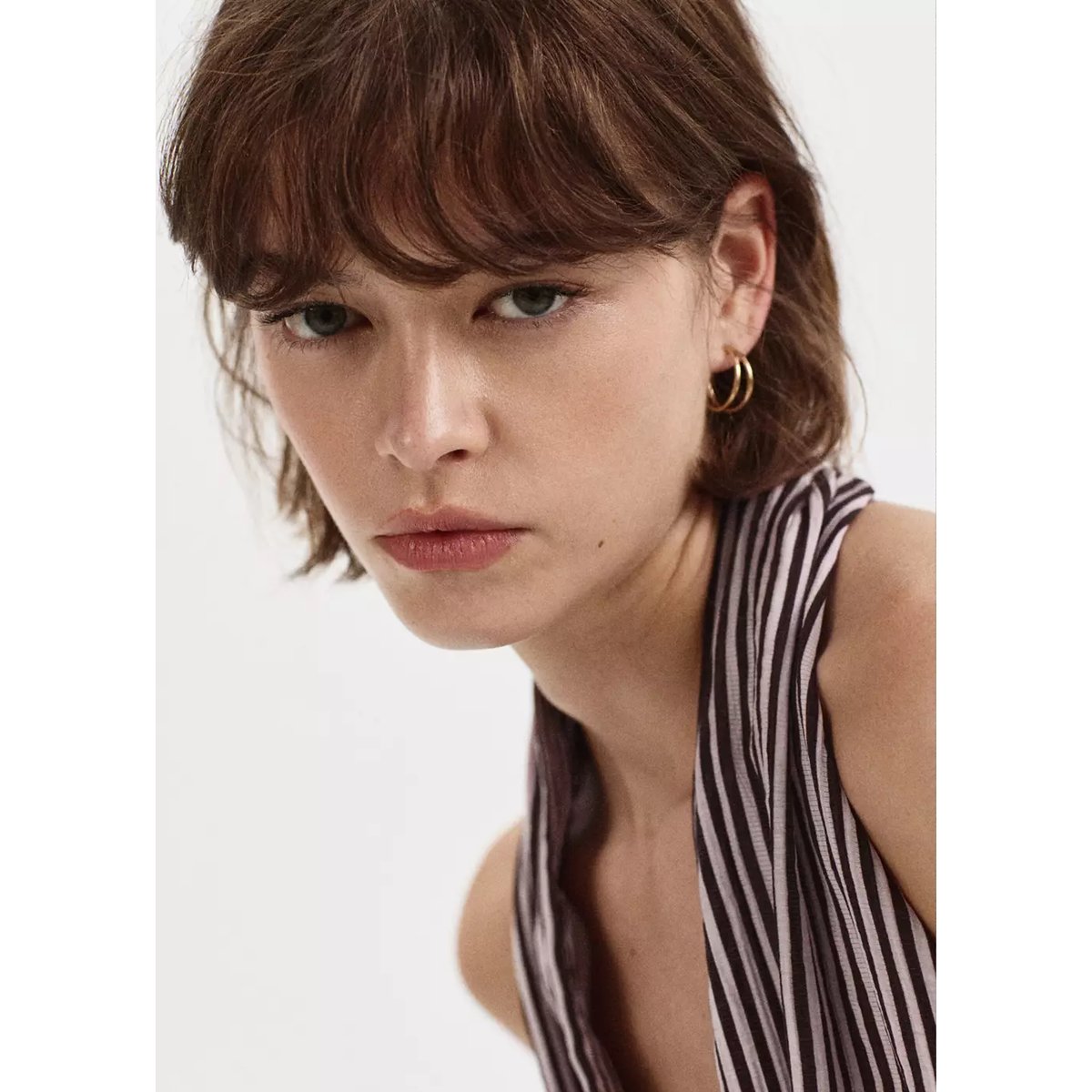 Blouse croisée à rayures et nœud grenat, MANGO