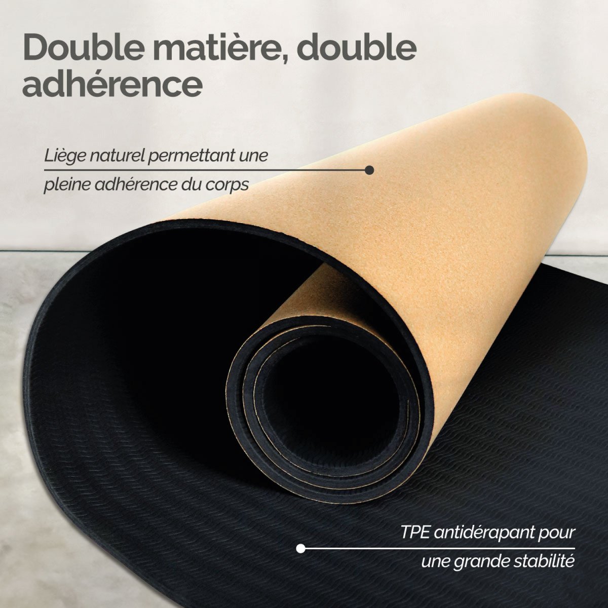 Tapis de yoga liège beige, VIVEZEN