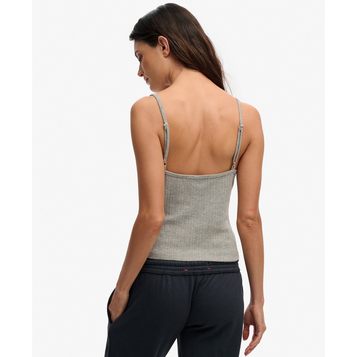 Débardeur Pointelle Col V Athletic Essentials gris chiné, SUPERDRY