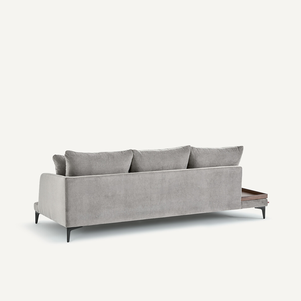 Demi-canapé avec plateau, en velours stone, MODERNISTE gris souris, EMMANUEL GALLINA X AM.PM