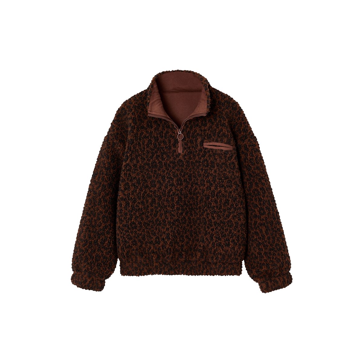 Sweat sherpa col montant zippé chocolat, JONEN