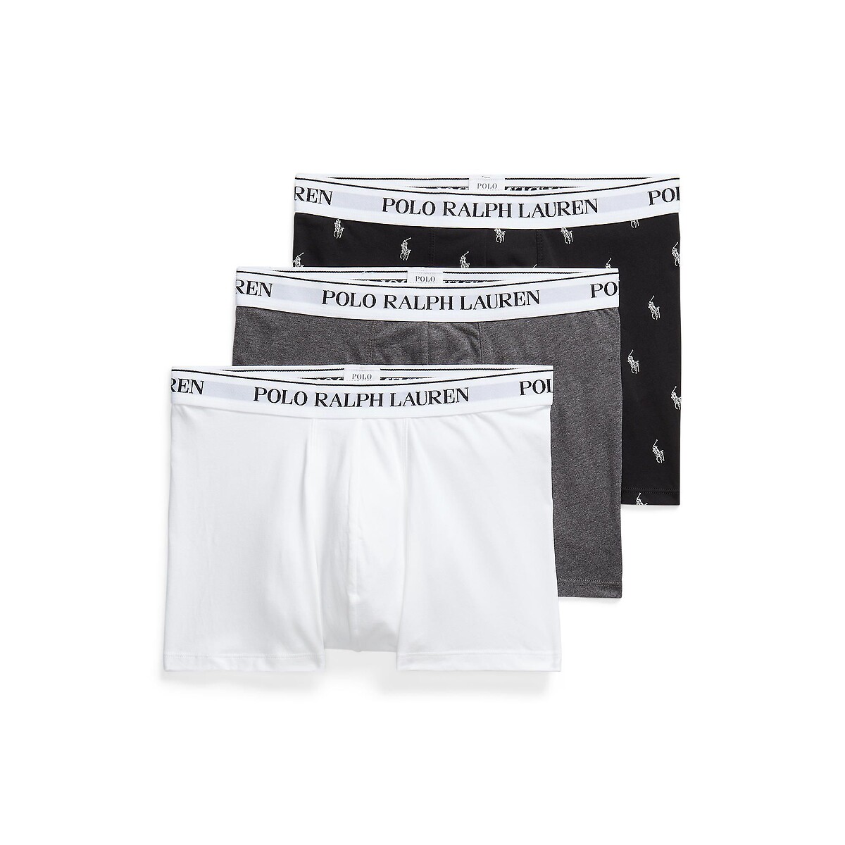  Lot de 3 slips boxers classiques coton stret imprimé noir + gris + blanc, POLO RALPH LAUREN
