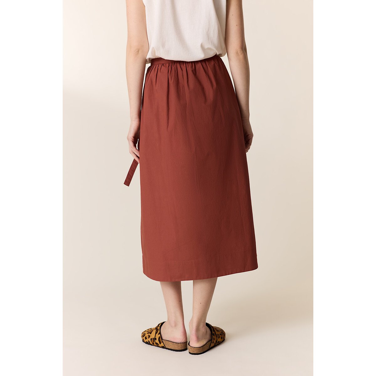 Jupe midi portefeuille, JULEP terre cuite, LEON & HARPER